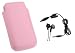 PCMICROSTORE Brand Apple iPhone 4gb 8gb 16gb Just-Fit Premium Pink Leather Case Pocket Sleeve - Bundle With Black Deluxe Stereo Hands-Free With mic (iphone not inlcuded)