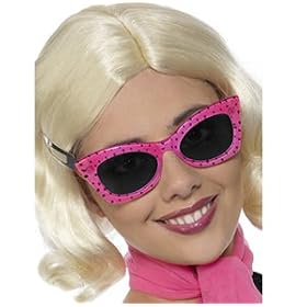 Pink glasses with black polka dots