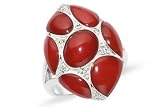 Red Dyed Sea Bamboo & Diamond Sterling Silver Ring