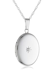 14k White Gold Oval Locket with Diamond-Accent, 18"