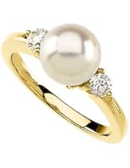 Ann Harrington Jewelry 14k Yellow Gold 1/4 Ct Tw Diamond 8 mm Akoya Cultured Pearl Ring