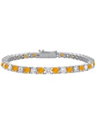 Citrine and Cubic Zirconia Prong Set 10K White Gold Tennis Bracelet 3.00 CT TGW