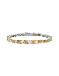 Sterling Silver Round Citrine and Cubic Zirconia Tennis Bracelet 2.00 CT TGW