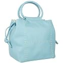 Fontanelli Turquoise Soft Leather Drawstring Square Tote Bag w/Pouch