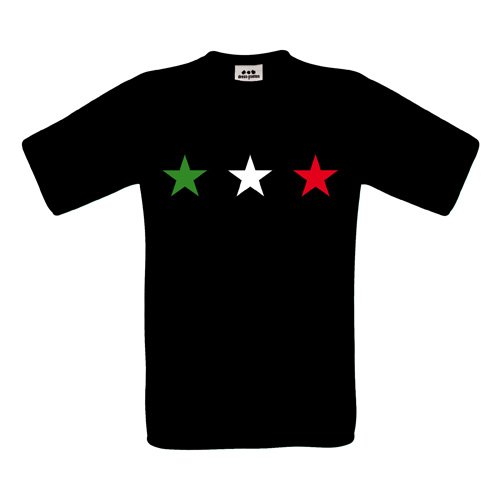 Italia Kids – Kinder T-Shirt – Drei Sterne groß in Grün-Weiß-Rot – Textil black / Motiv farbig Gr. 134/146