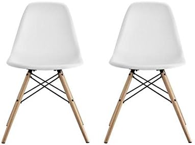 White Eames Replica Molded Chair with Wood Leg, Set of 2