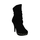 Slouch Studded Platform Boots Black Suede
