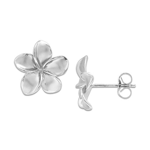 Plumeria Earrings in 14K White Gold - 13mm