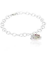 Hello Kitty by Simmons Jewelry Co. Czech Crystals Flat Pave Face and Red Bow Girls Charm Bracelet