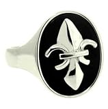 6MM Polished Stainless Steel Biker Ring With Large High Polished Fleur De Lis in Black Plated Center