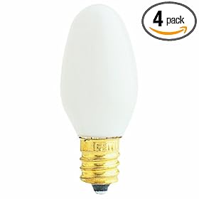 Feit Electric BP7C7/W/4 7-Watt C7 Night Light Bulb with Candelabra Base, White, 4 Pack