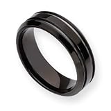 Titanium Black Plated Grooved 7mm Band Ring - Size 10