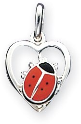 Childrens Toyshop  Jewelry : Enamel Ladybug In Heart Charm, Sterling Silver