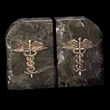 Bey-Berk Green Marbel & Gold Medical Bookends