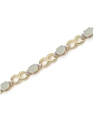 14K Yellow Gold Oval Opal and Diamond Bracelet by Jewelry Mountain