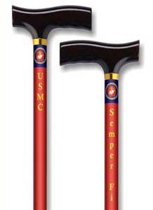 Straight Adjustable Aluminum Cane With Fritz Handle US Marine