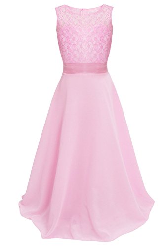 YiZYiF Girls Kids Floral Lace Maxi Long Pageant Wedding Formal Chiffon Dress