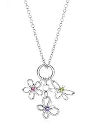 Bling Jewelry Butterfly Flower Charm CZ Necklace Garnet Amethyst Peridot Color