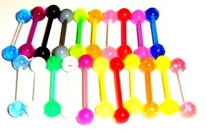 Body ColorzÂ® 8 Flexible Acrylic Tongue Ring 14g - In Assorted Colors always 1 clear flex