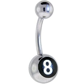 Black and White EIGHT BALL Logo Belly Button Ring by 