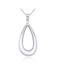Rhodium Plated Sterling Silver Tear Drop Shaped Pendant, 18"