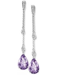 2.61Ct Pear Cut Amethyst & Diamond Hanging Earrings 14K Gold