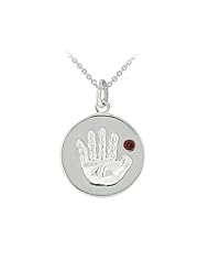 Sterling Silver Garnet January Birthstone Hand print Pendant Necklace, 18"