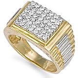 Image of Jewelco London 9ct Solid gold hand finished men's square shaped cubic zirconia set cluster Ring