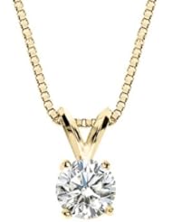 Premium Quality Diamond Solitaire Pendant Necklace 1.0 Carat (ctw) in 14K Yellow Gold with Chain