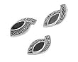 Sterling Silver Marcasite Pendant and Earrings Set - Marquis Cut Black Onyx