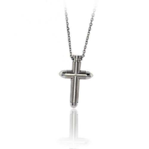 Mens Stainless Steel 20-Inch Heavy Bullet Cross 