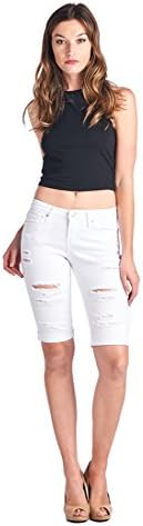 Parkers Jeans Women's Bermuda Shorts With Shredded Holes (Medium, White)
