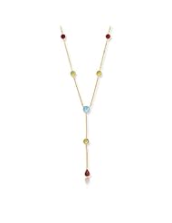 14K Yellow Gold Multi Gem Drop Y Necklace