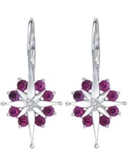14K White Gold 1.01cttw Round Diamond and Ruby Earrings. Free Gift Box!