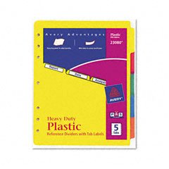 Avery  Heavy Duty Plastic Dividers, 5-Tab Set, 1 Set (23080)