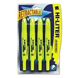Hi-liter retractable highlighter, one-color four-pack, fluorescent yellow - Same Day Shipping (orders by 3 pm), Next Day Delivery (in most cases)