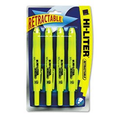 Hi-liter retractable highlighter, one-color four-pack, fluorescent yellow - Same Day Shipping (orders by 3 pm), Next Day Delivery (in most cases)