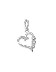 Sterling Silver Clear CZ Heart Cute Love Pendant Fashion Charm Pure 925 New 13mm with 1.5mm Ball Bead Chain