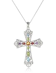 Sterling Silver Multi Color Cross Pendant Necklace, 18"