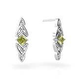 14K White Gold Genuine Square Lemon Quartz Celtic Knot Earrings