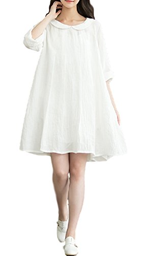 春ワンピ 九分袖 レディースファッション カジュアル 大きいサイズ シンプル ゆったり ミニスカート 無地 丸襟 ステッチ 刺繍 美脚 スリム 春夏物 AT1414