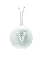 Sterling silver 0.05ct TDW Diamond Round Initial V Disc Pendant (H-I, I2-I3)