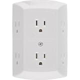GE 56575 6-Grounded Outlet In-Wall Adapter with Resettable Circuit Breaker, White