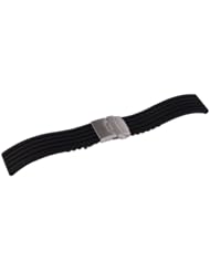 Neewer Waterproof Black 18mm Stripe Silicone Rubber Watch Band Strap with Deployment Clasp