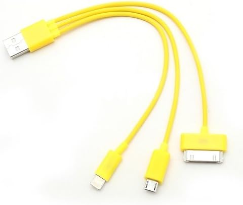 Hot Electronic TM 3 in 1 USB Cable: Lightning Compatible Cable (iOS 7 Compatible), Micro USB, and Apple 30-Pin Compatible Output Cable with Standard USB Input - Charge 3 Devices with 1 Compact, Tangle-Free Charge and Sync Cable! (Yellow)