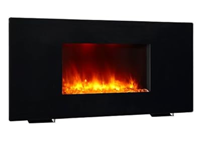PuraFlame Galena Black 36 inch remote control portable & wall mounted flat panel fireplace heater, 1350W