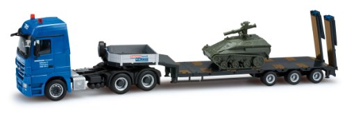 Herpa 159289 - Mercedes-Benz Actros LH 08 Semitieflade-Sattelzug mit Ladegut Wiesel Hegmann