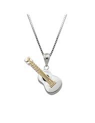 Sterling Silver Gold Plated and Blue Topaz Guitar Necklace Pendant with Chain