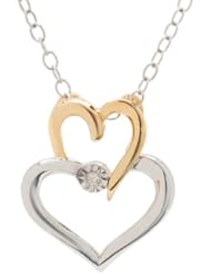 14K Plating Sterling Silver Two Tone Diamond Heart Pendant Necklace (H-I Color, I1-I2 Clarity, 0.01 cttw)