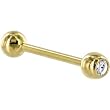 Solid 14KT Yellow Gold GEM CZ SOLITAIRE Barbell Tongue Ring
